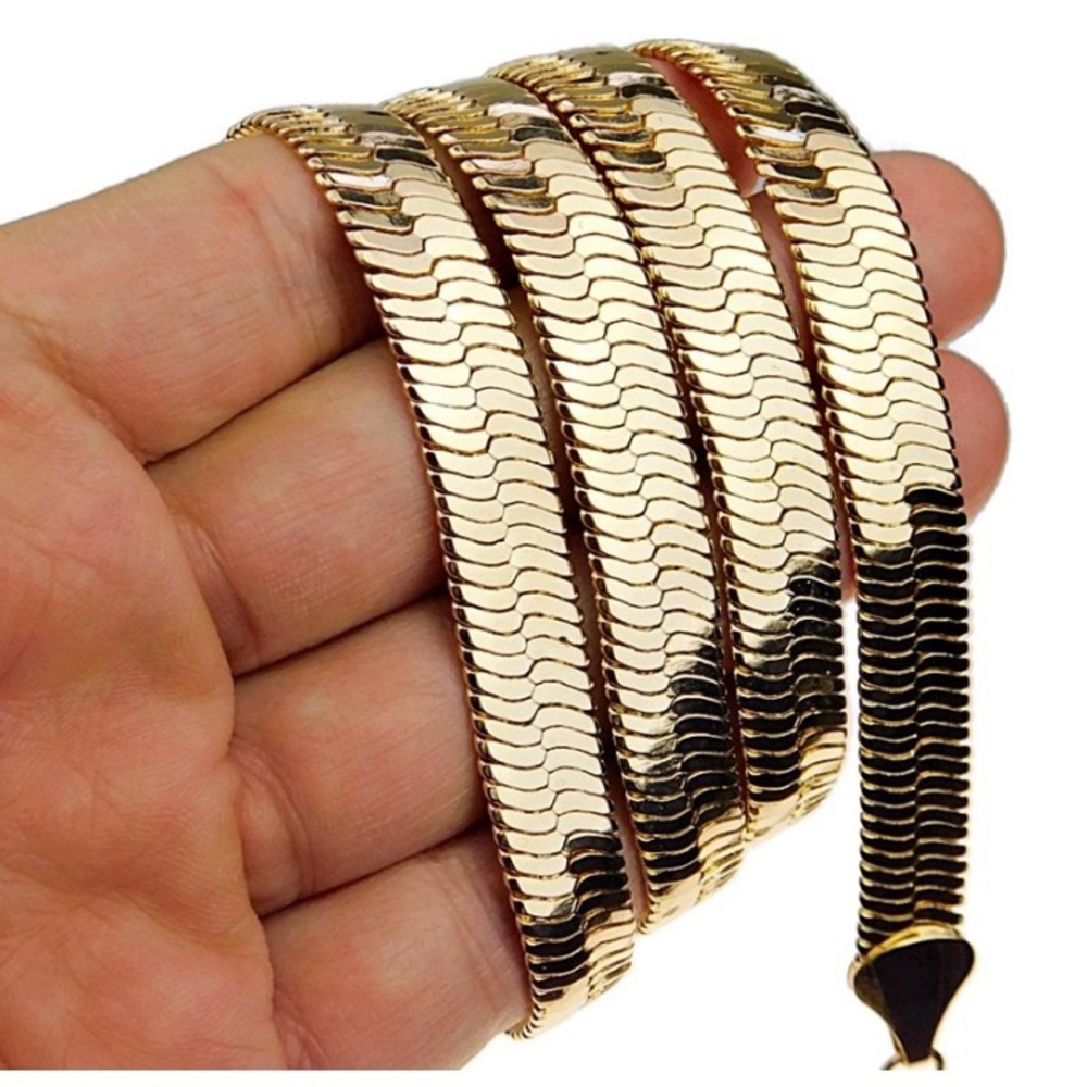 GOLD FLAT HERRINGBONE 10mm NECKLACE - Picture 6 of 14